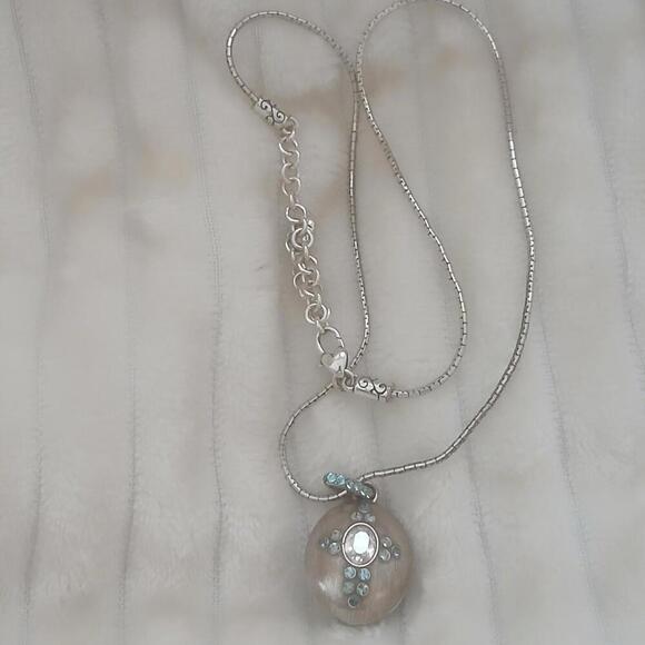 Brighton Surrender Crysyal Necklace Reversible Blue Locket Messages With Case - Picture 2 of 9